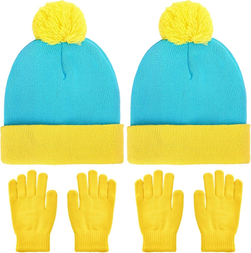 Shinymoon 2 Sets Halloween Knit Pom Beanie Hat and Gloves Set Winter Character Cosplay Headwear Knitted Pompom Cuff - Image 1